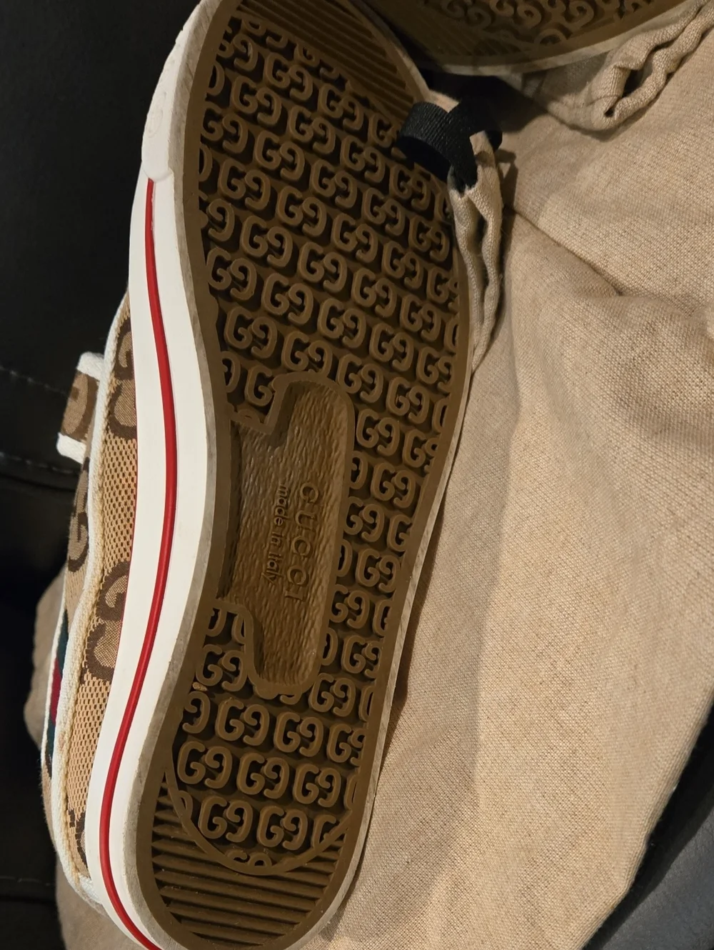 Gucci Tennis 1977 Velcro Sneakers in Jumbo GG monogram canvas.